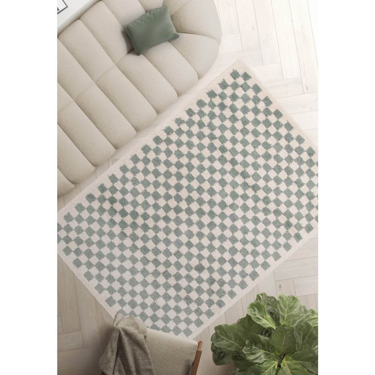 Soft and bulky chequered rug - Light Blue