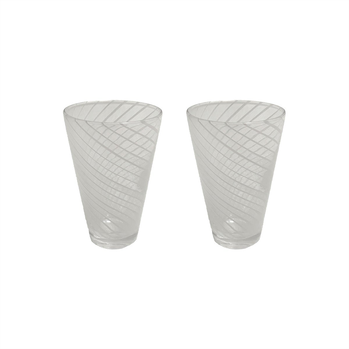 two swirl pattern glasses on a white background