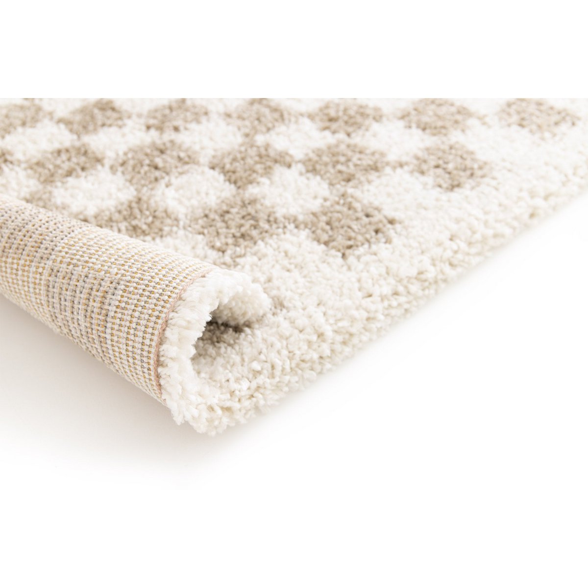 Soft and bulky chequered rug - Beige