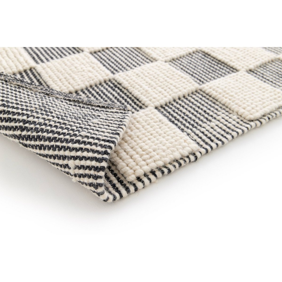 Soft handmade wool and cotton plaid rug