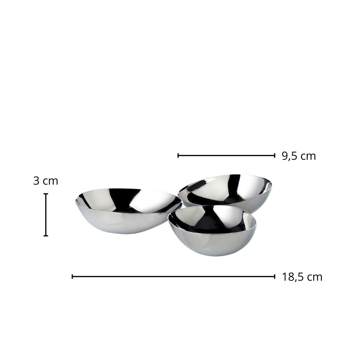 Triple bowl polished stainless steel