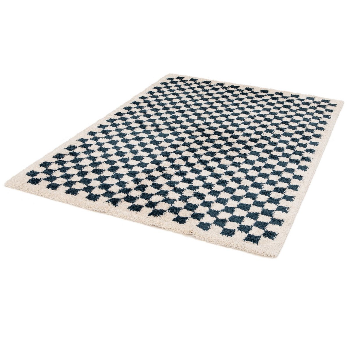 Soft and bulky chequered rug - Blue