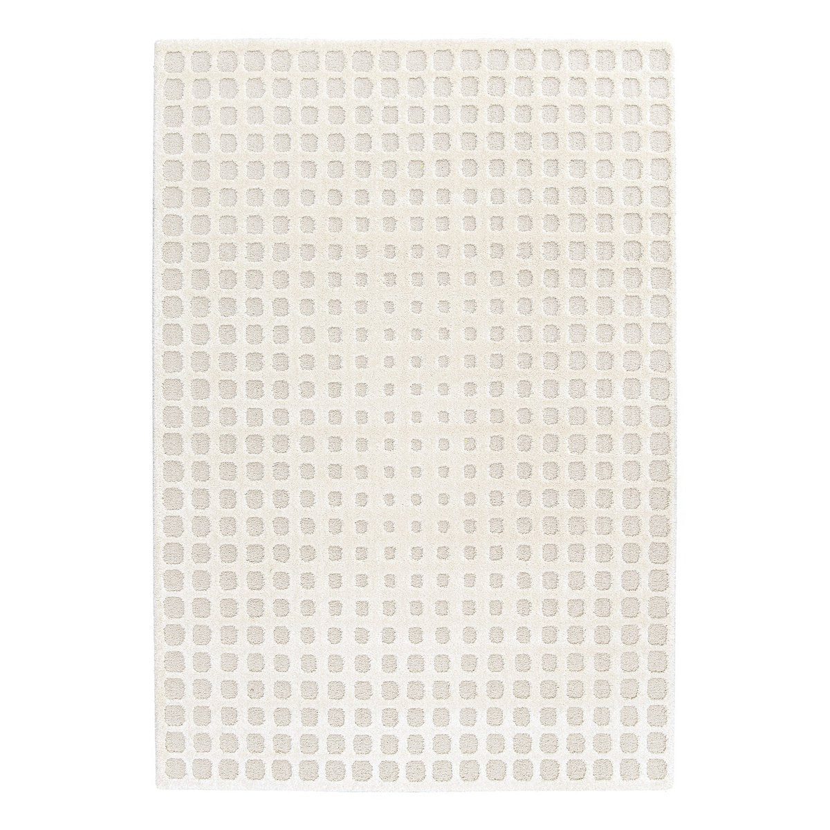 Cream woven mat with a grid pattern on a white background
