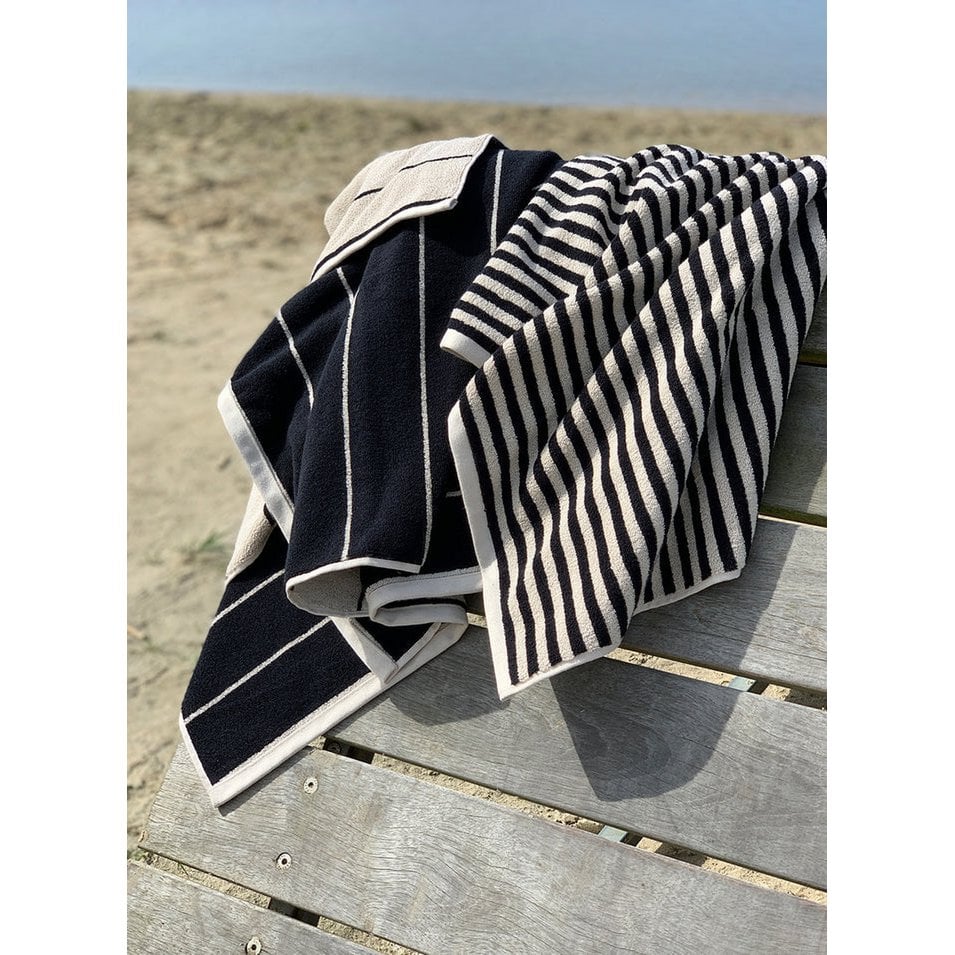 Striped 100% organic cotton towel - Black & Clay