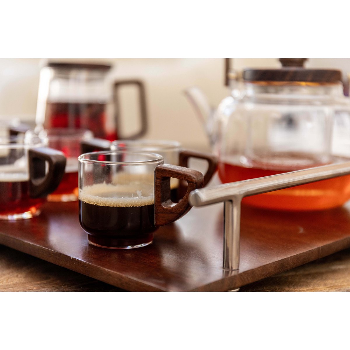 Glass coffee mugs with wood - Set of 6