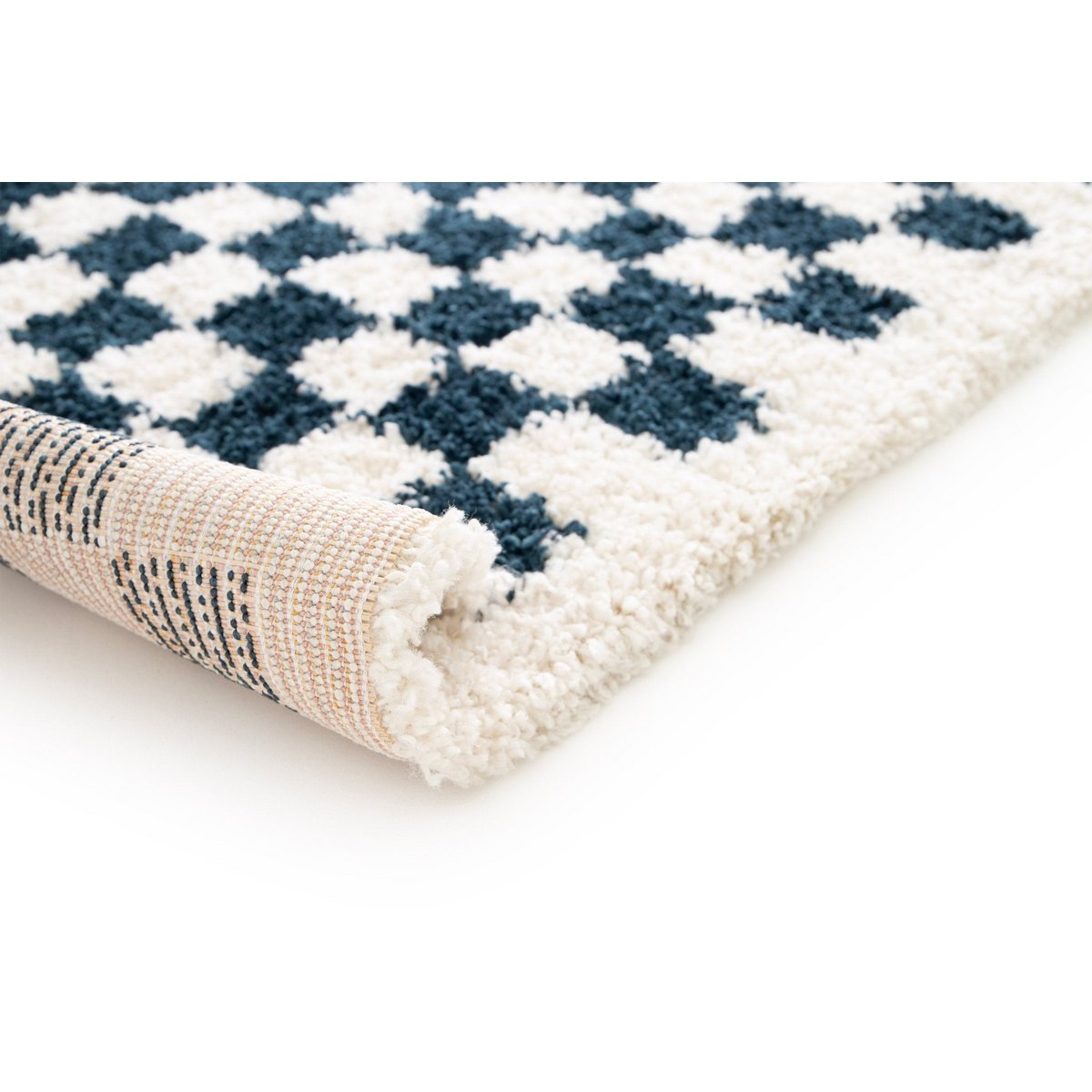 Soft and bulky chequered rug - Blue