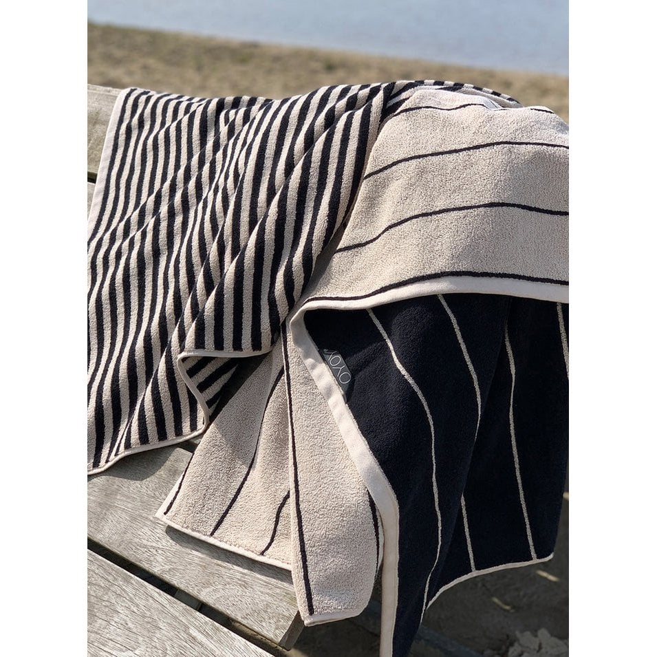 Striped 100% organic cotton towel - Black & Clay
