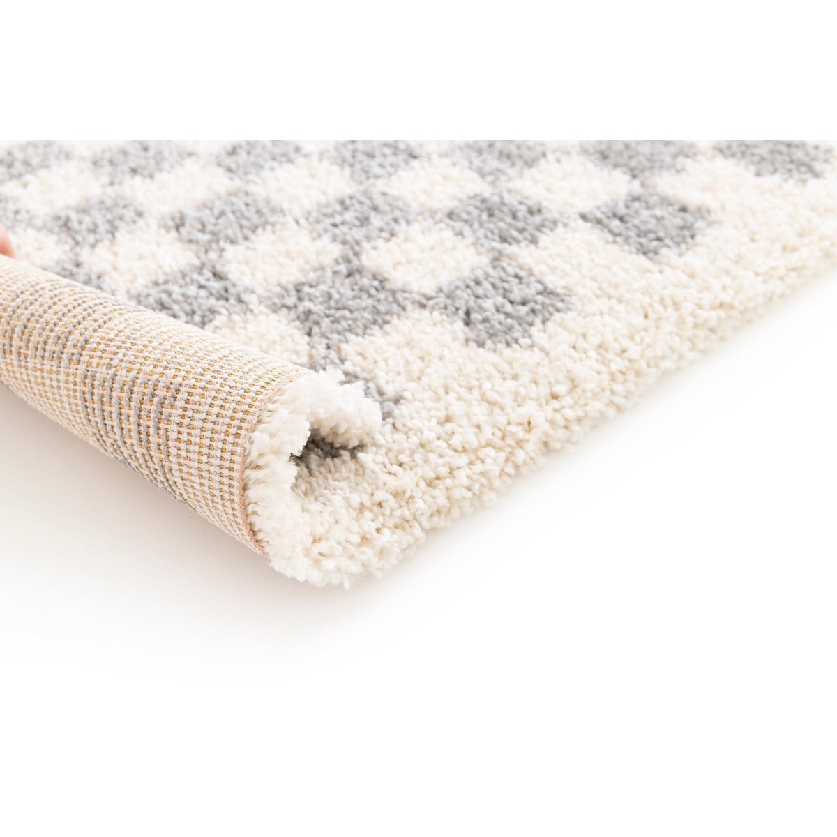 Soft and bulky chequered rug - Grey