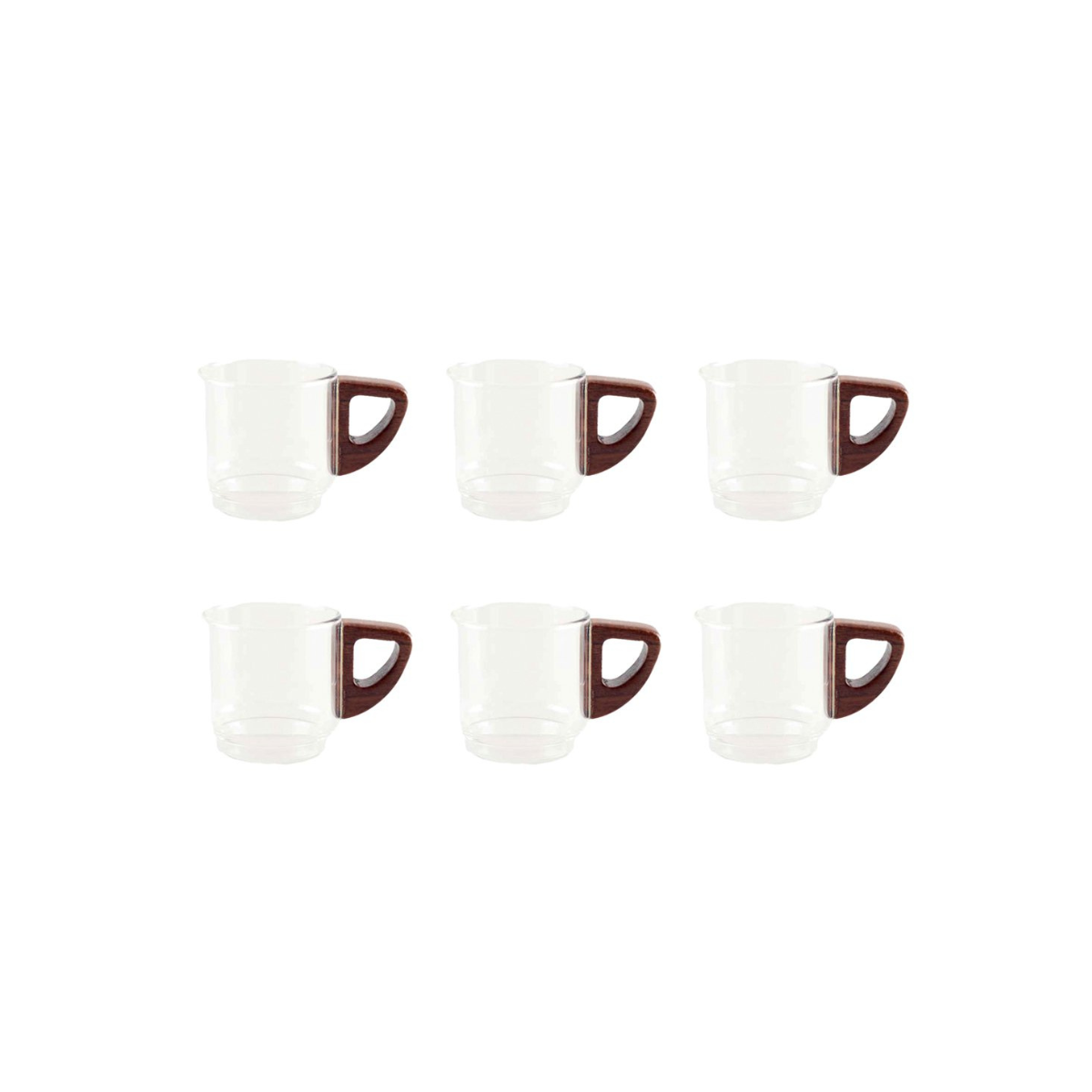 Glass coffee mugs with wood - Set of 6