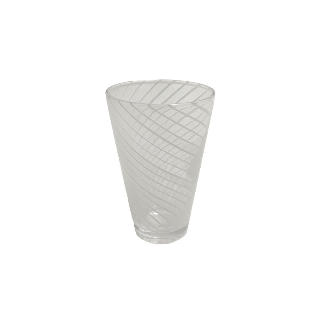 Clear glass with swirl pattern on a white background