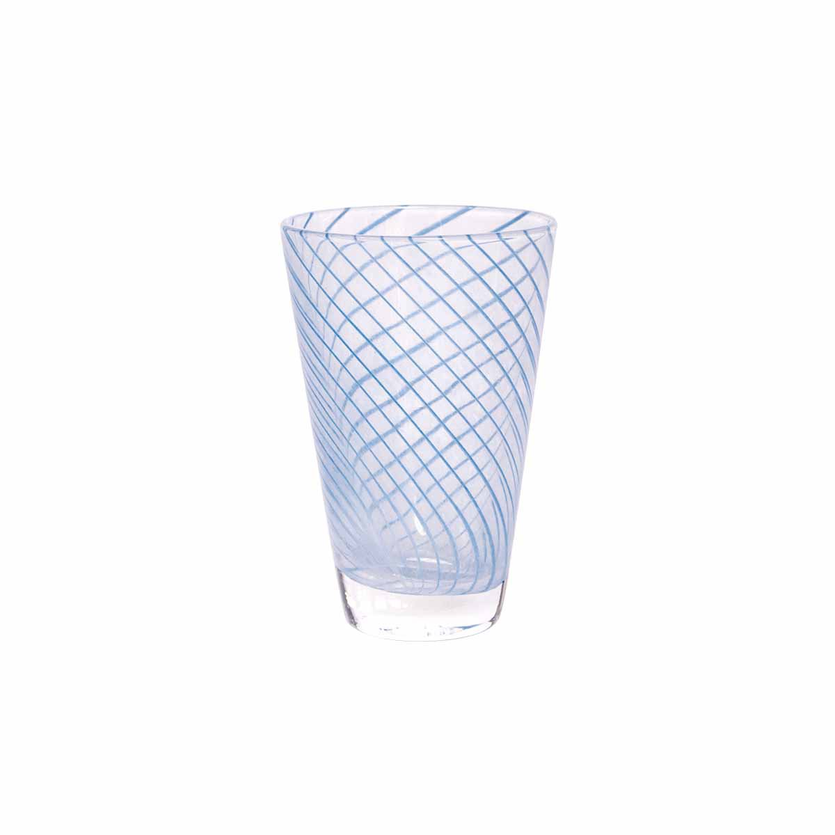 Clear glass with blue grid pattern on a white background