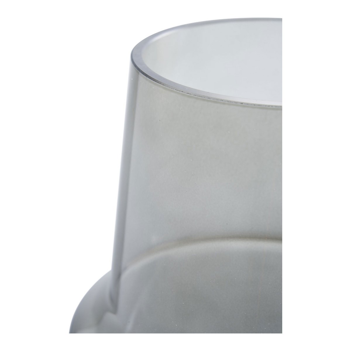 Gray cylindrical glass vase with a white top on a white background