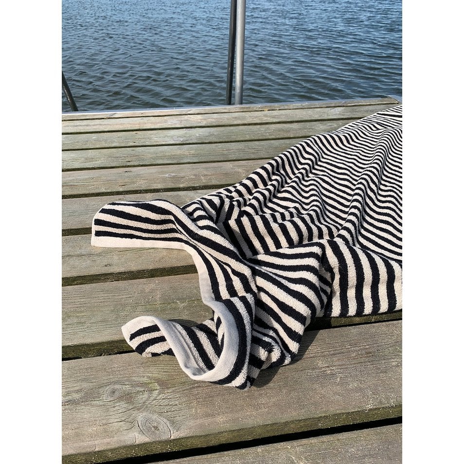 Striped 100% organic cotton towel - Black & Clay