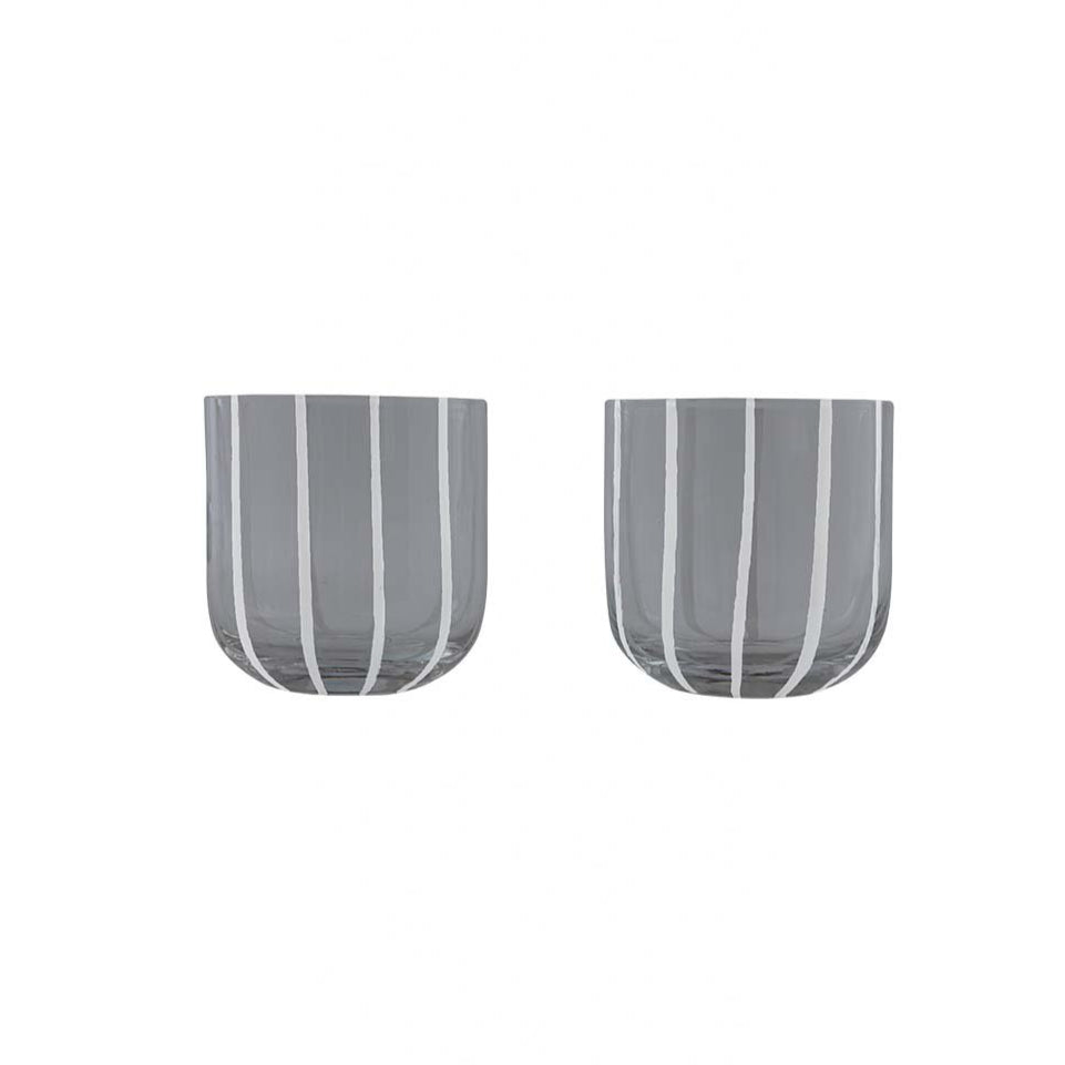 Two gray striped cups on a white background