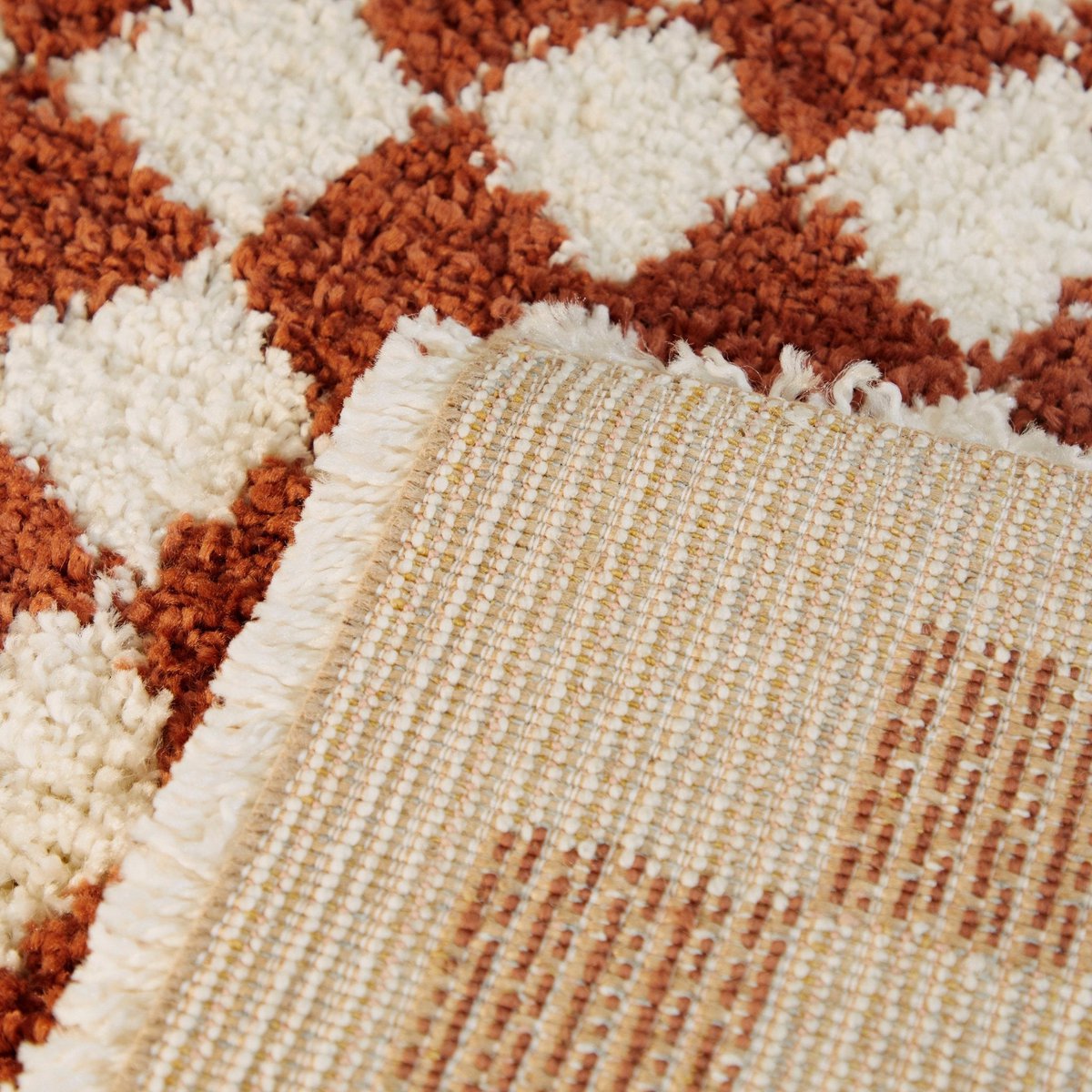 Soft and bulky chequered rug - Terracotta