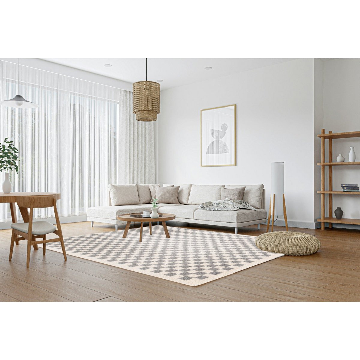Soft and bulky chequered rug - Grey