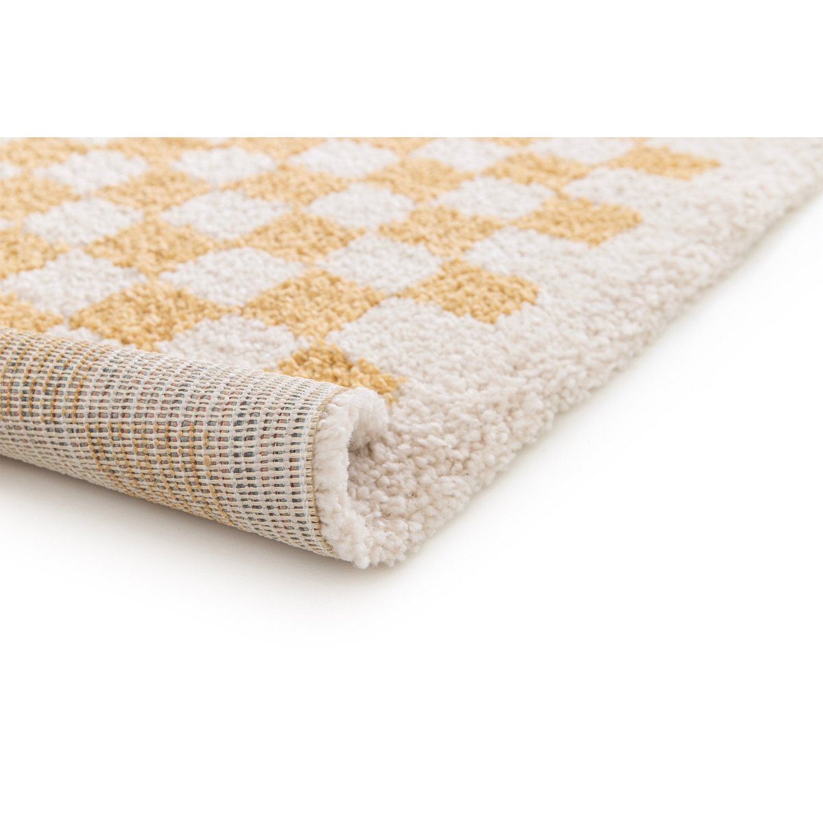Soft and bulky chequered rug - Yellow