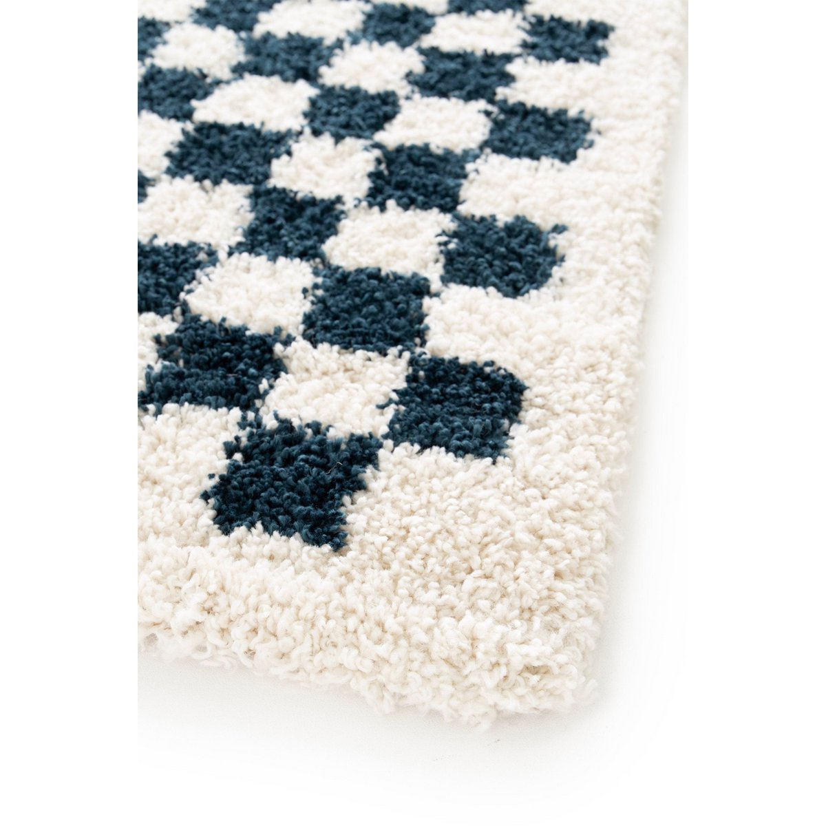 Soft and bulky chequered rug - Blue