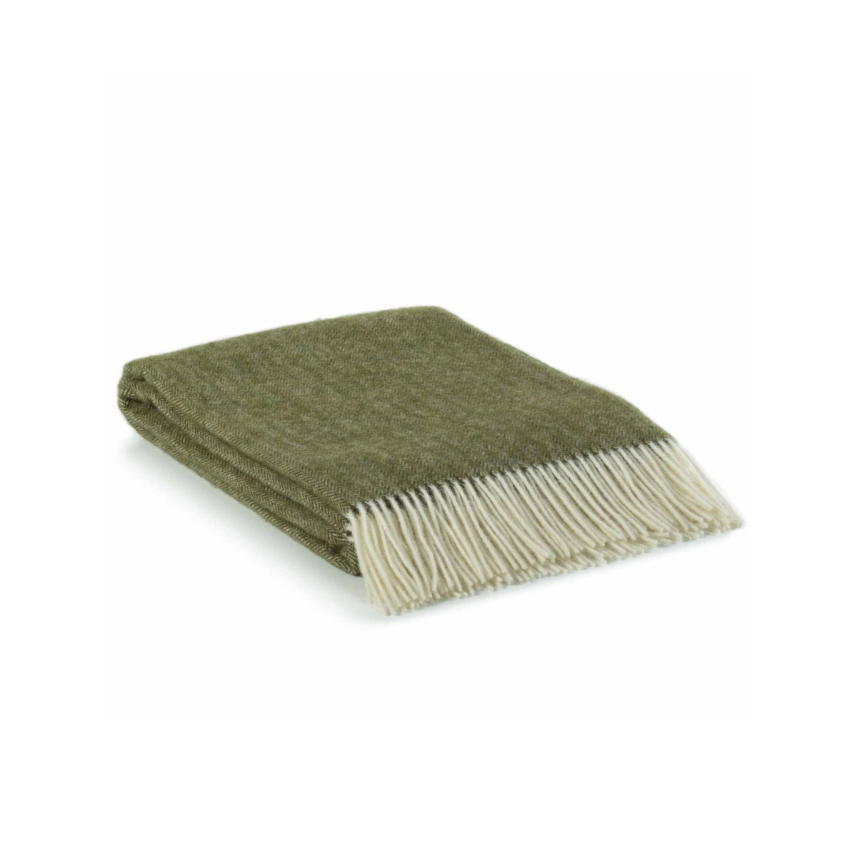 Green blanket with white fringe on a white background