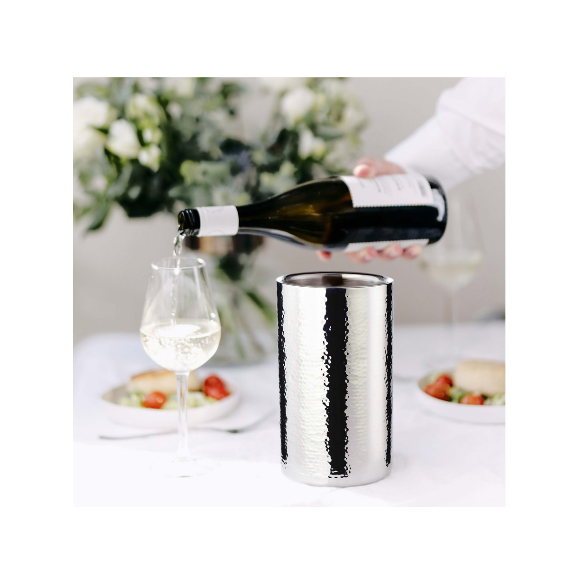 stainless steel bottle cooler and wine glass