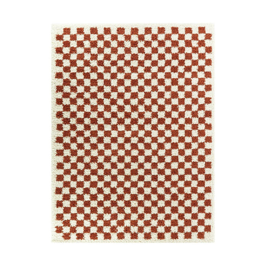Soft and bulky chequered rug - Terracotta