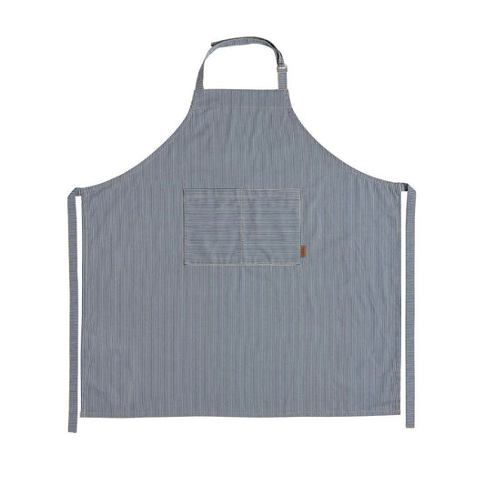 Blue striped apron with a pocket on a white background
