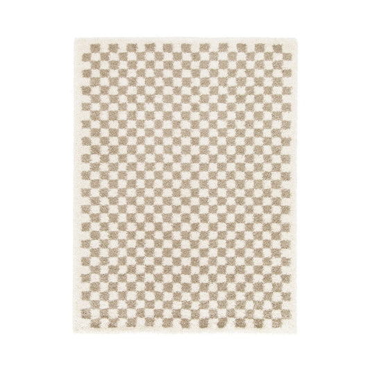 Soft and bulky chequered rug - Beige