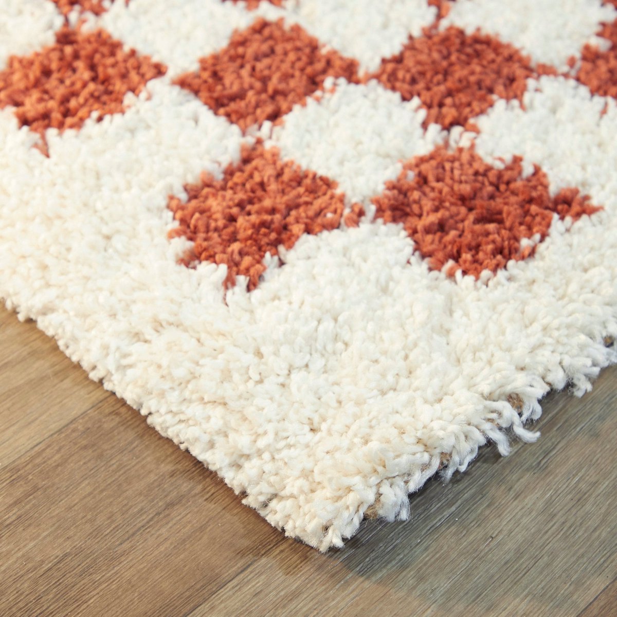 Soft and bulky chequered rug - Pink