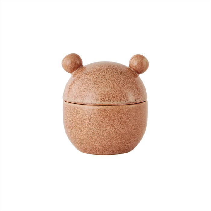 Ceramic container with bear ears on a white background
