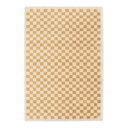 Soft and bulky chequered rug - Yellow