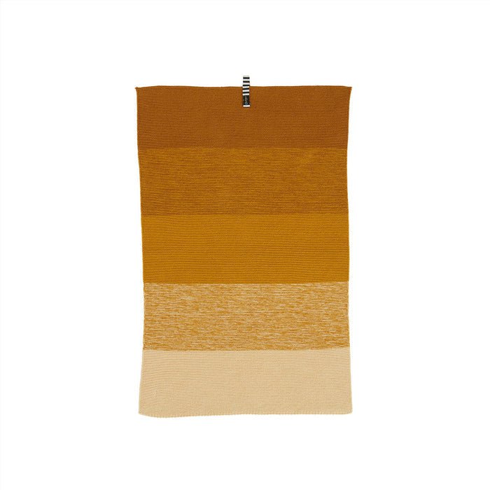Knitted kitchen towel with two-tone design on a white background