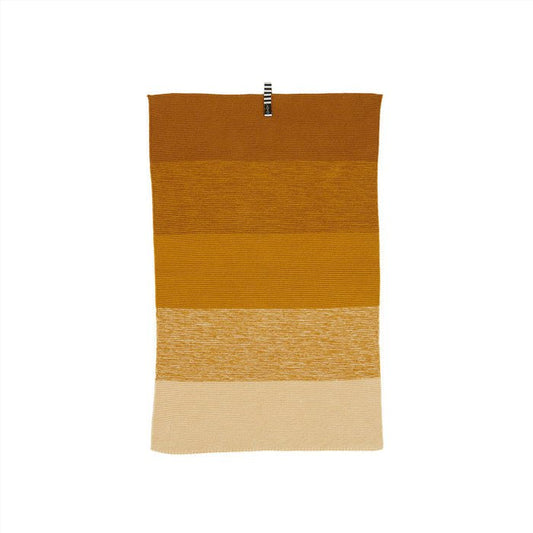 Knitted kitchen towel with two-tone design on a white background