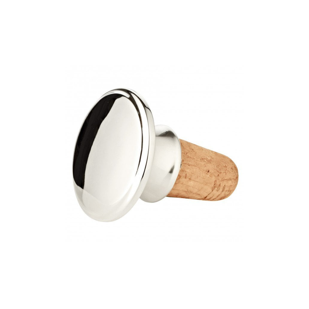 Silver wine bottle stopper with cork on a white background