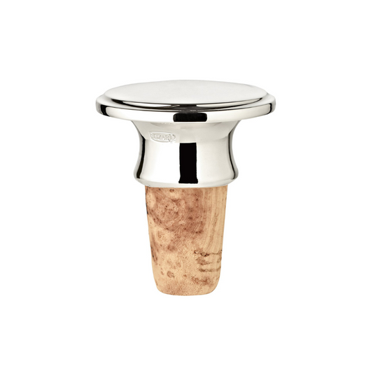 Silver wine bottle stopper with cork on a white background