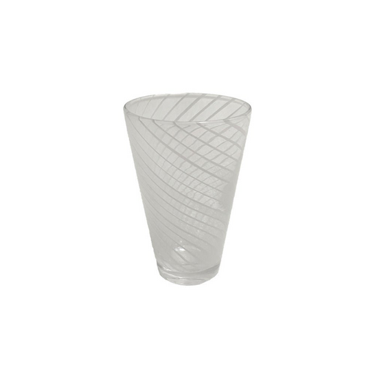 Clear glass with swirl pattern on a white background