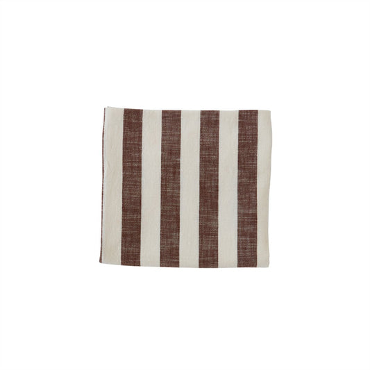 Rectangular placemat with brown and white vertical stripes on a white background