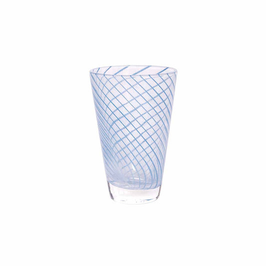 Clear glass with blue grid pattern on a white background