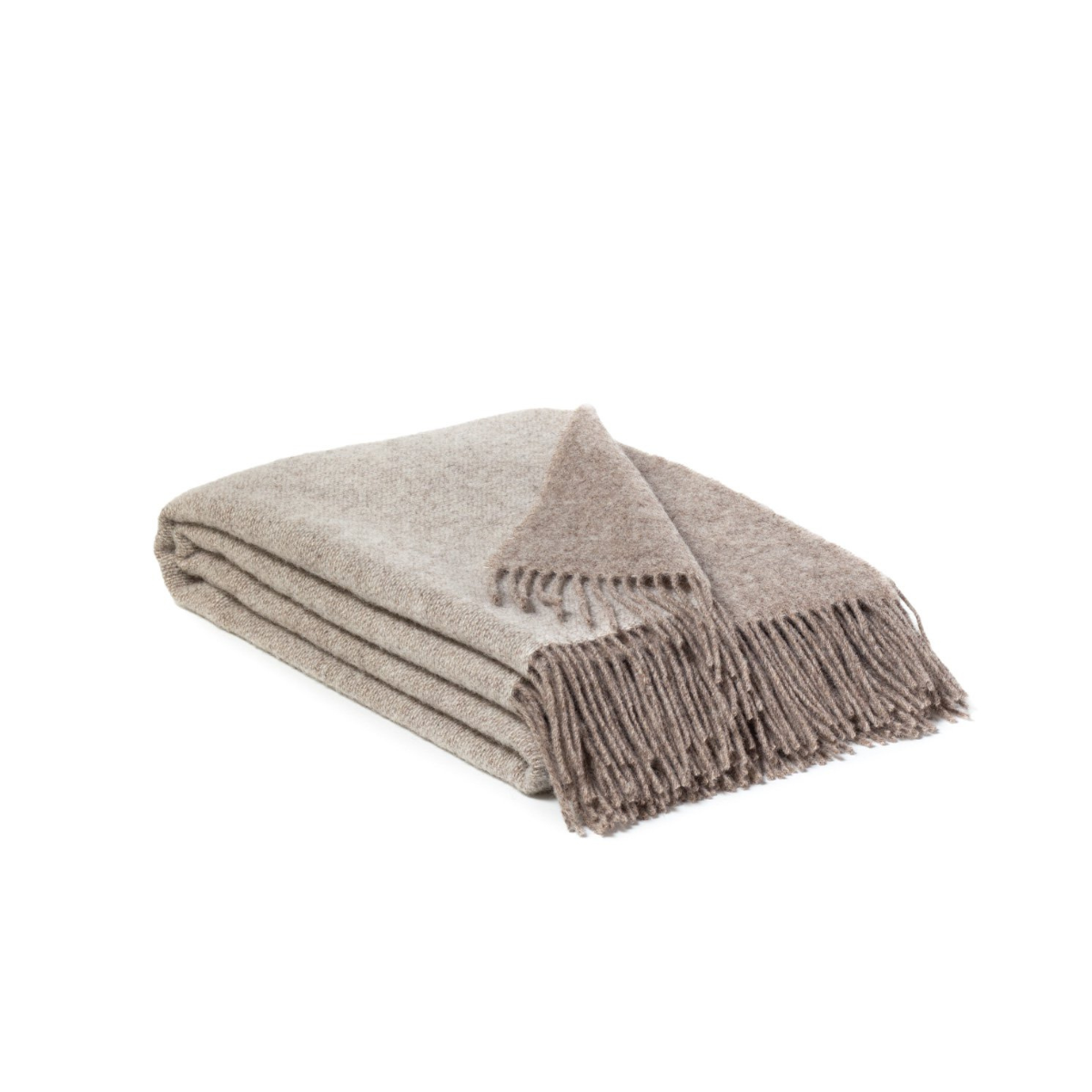 beige wool throw blanket on white background