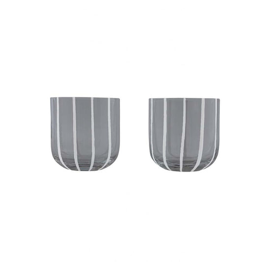 Two gray striped cups on a white background