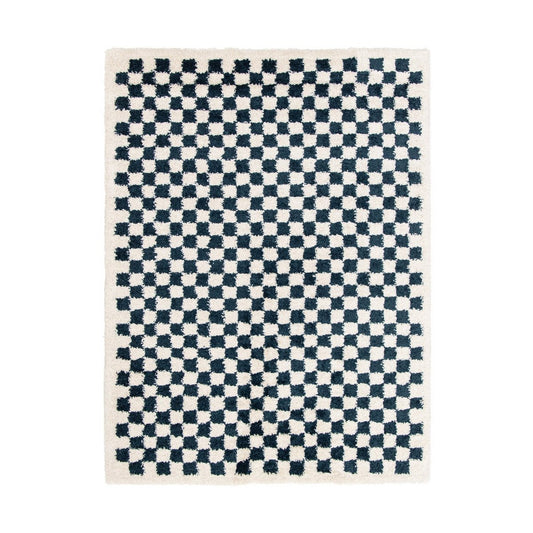 Soft and bulky chequered rug - Blue