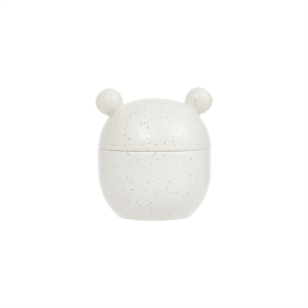 White ceramic jar with bear ears on a white background