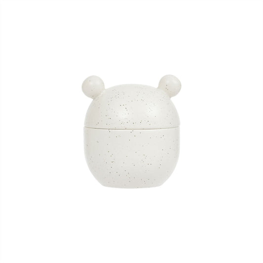 White ceramic jar with bear ears on a white background