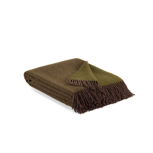 dark green wool throw blanket on white background