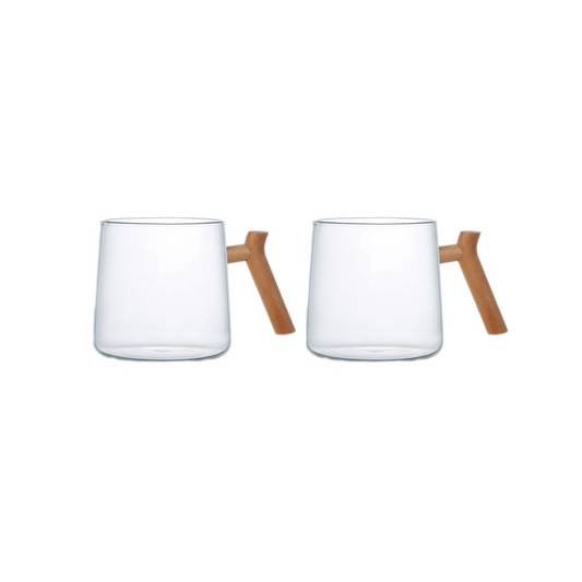 Glass mugs with wooden handle - Set of 2