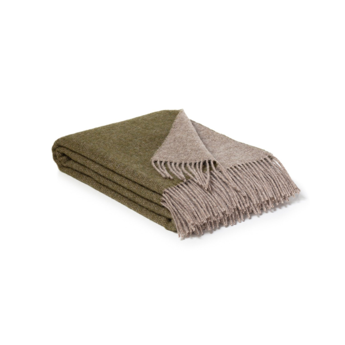 green wool throw blanket on white background